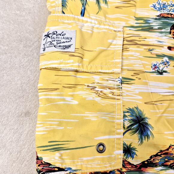 Polo Ralph Lauren Swim Trunks Cheetah In Paradise Mesh Lined Size L Yellow Vtg - Picture 6 of 10